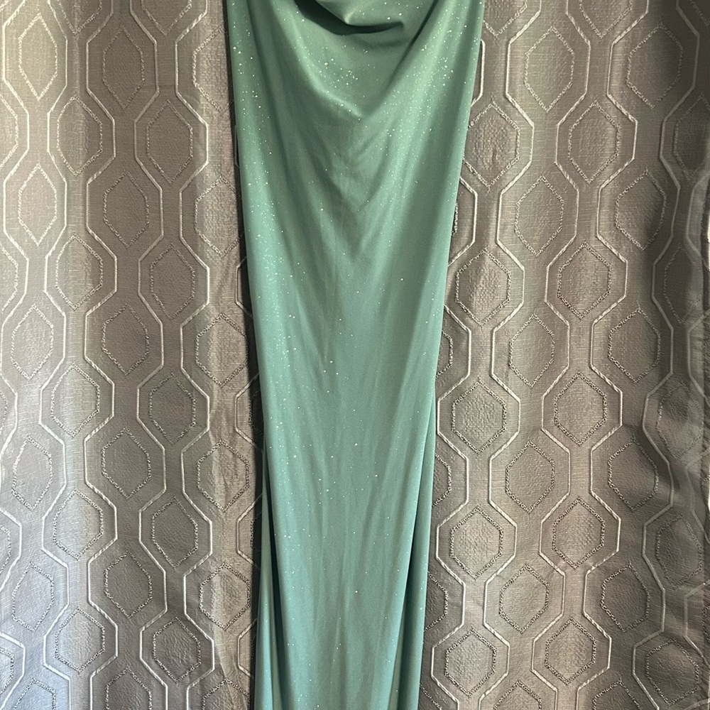 Elegant teal Draped Dress, long back cut out with Crossed straps